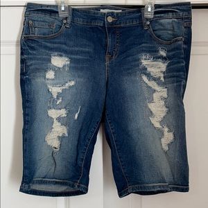 Torrid Distressed Ripped Denim Bermuda Shorts